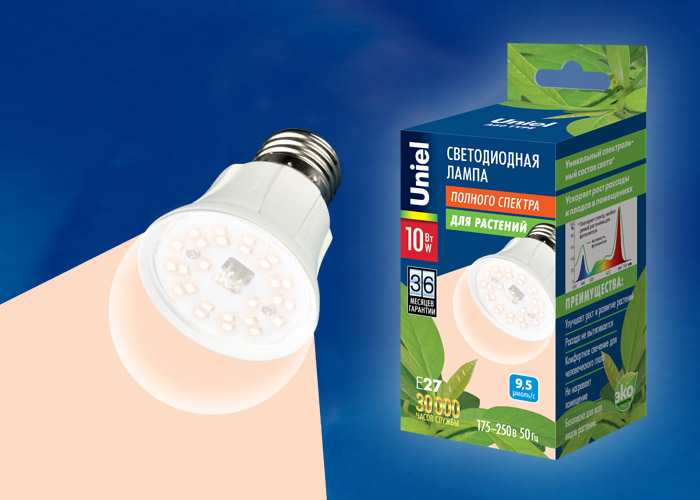 Светодиодная лампа Uniel для растений E27, 10W