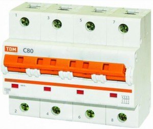 Автоматический выключатель TDM ВА47-125 4Р 80А 15кА х-ка С  