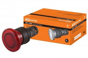 TDM Кнопка грибовидная SB7-CWM42-220V(LED) d35мм 1р красная  